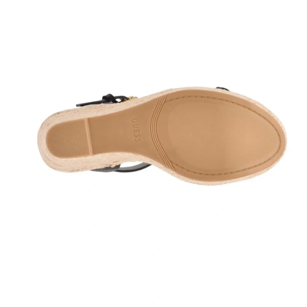 Guess Hisley Espadrille Wedge Sandal Black Size 11M NEW